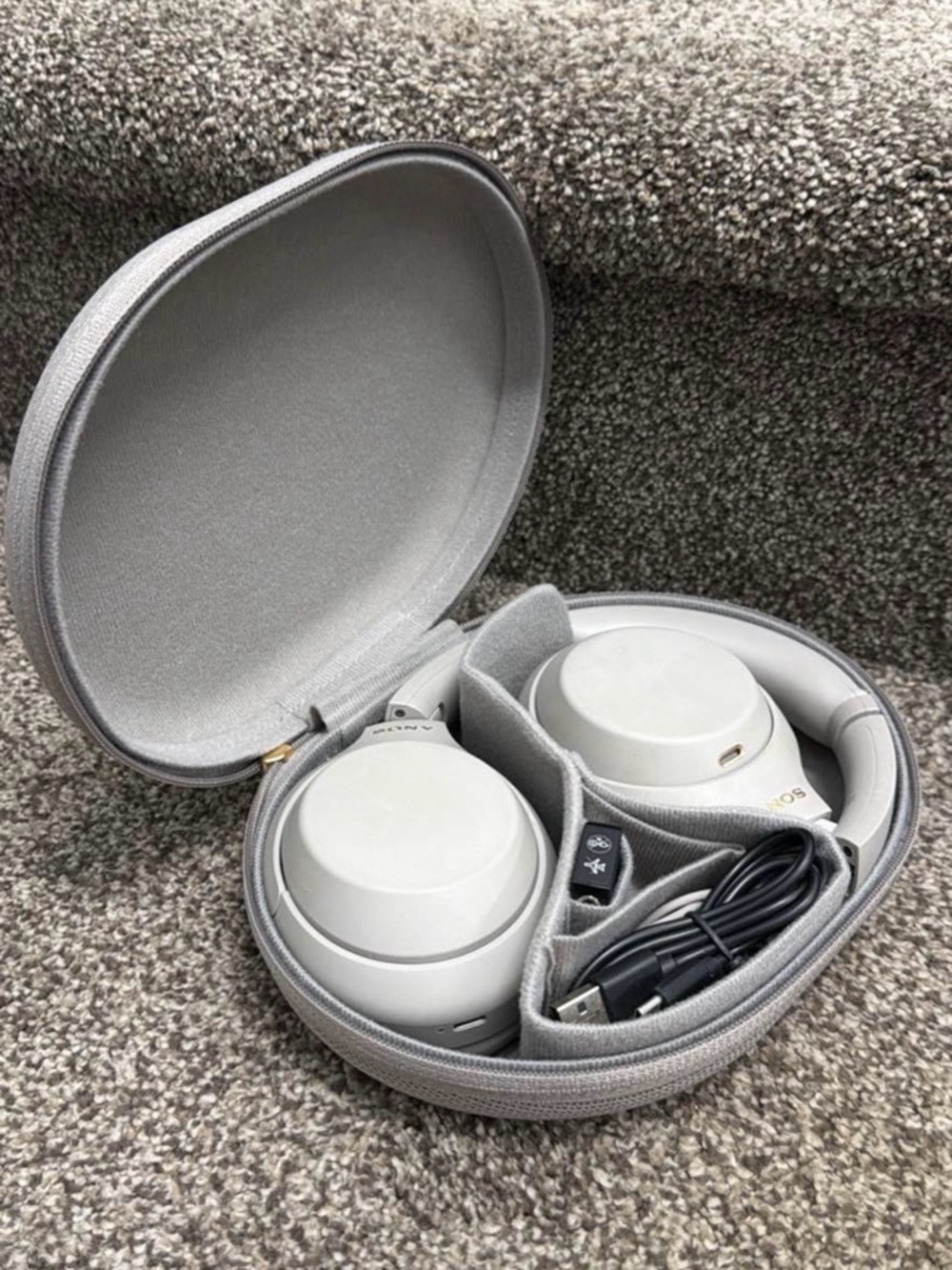 Sony Over-Ear Headphones in Light Gray with Carry Case